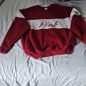 PINK Victoria's Secret Red and White Crewneck Sweater